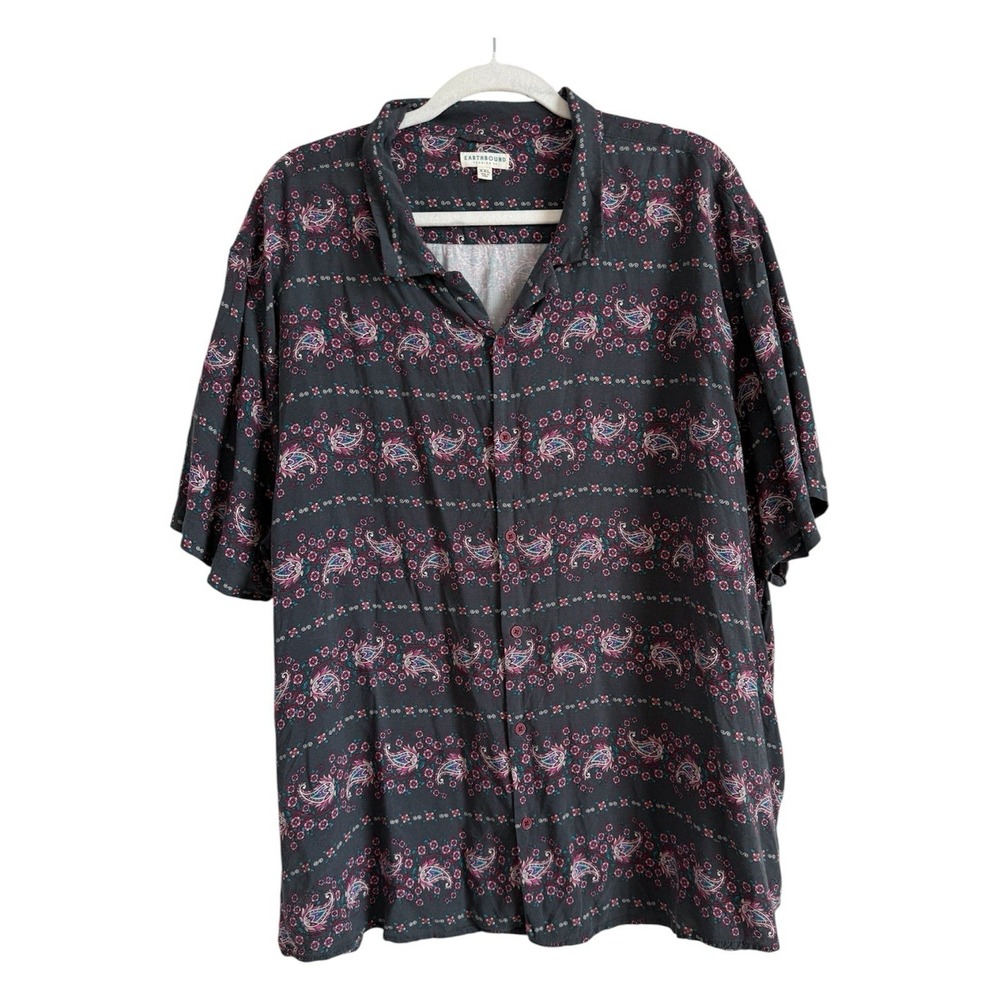 Earthbound Trading Mens XXL Dark Gray Paisley Button Up Short Sleeve Camp Shirt